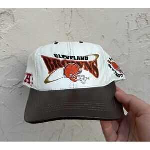 Vintage Cleveland Browns Strap Back White Hat Pro Elite NFL Football Leather 90s